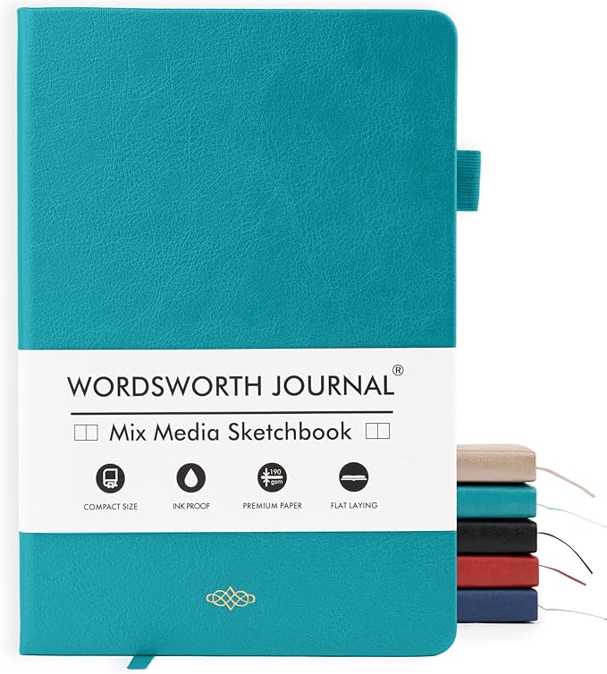 Wordsworth & Black A5 Mixed Media Journal 96 Mix Pages, Hardcover Leather by WordsworthBlack
