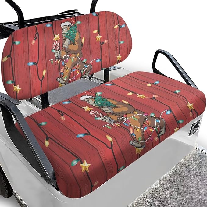 Bulopur Christmas Sasquatch Golf Cart Towel Seat Covers 2 Pack Non-Slip Breathable Golf Car Cushion Cover for Club Car Ezgo Universal Golfcart Accessory for Women Girly Golfer Gifts