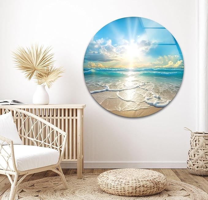 My Photostation.com Round 24'' Beautiful Sunset & Ocean Glass Wall ArtTempered - Image 6