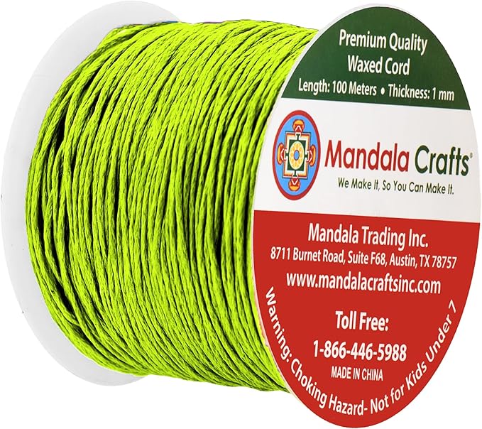 Mandala Crafts 1mm 109 Yards Yellow Green Cotton Waxed Cord - Image 2