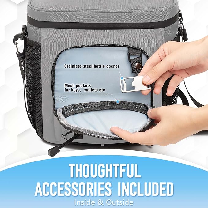 Golf Cart Cooler Bag Insulated - 12-Can Leakproof Soft Cooler Bag with Hook-and-Loop Lid, Waterproof Zippers, and Multi-Pockets for Accessories; Fits on Golf Push Cart