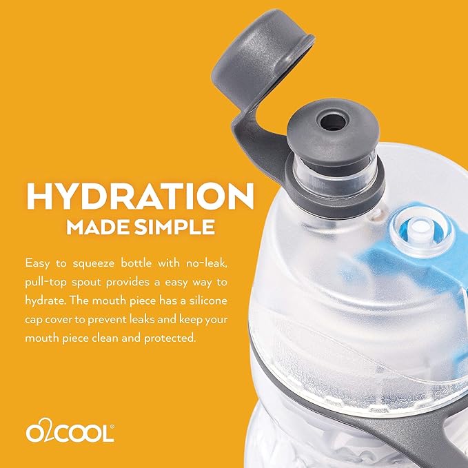 O2COOL Mist 'N Sip Misting Water Bottle 2-in-1 Mist And Sip Function With No Leak Pull Top Spout Reusable Sports Water Bottle - 20 oz (Soccer)