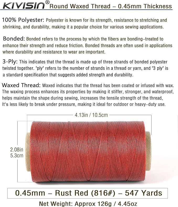 Thin Wax Polyester Thread, 547 Yards, 3 Ply Round Waxed Cord Strings - Image 2