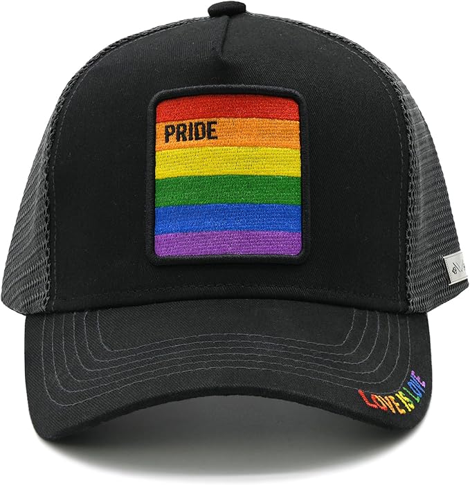 Unisex Pride Trucker Hat, LGBT Rainbow Stripes Embroidered Baseball Cap, Adjustable Snapback Mesh Hat for Men Women