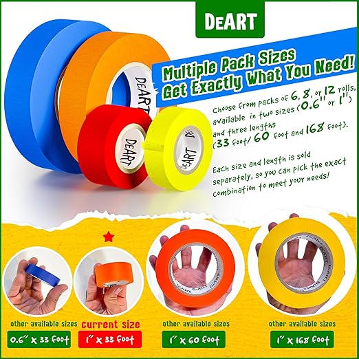 8X Colored Masking Tape, 33 Ft x 1 inch Colored Painters Tape - Image 3