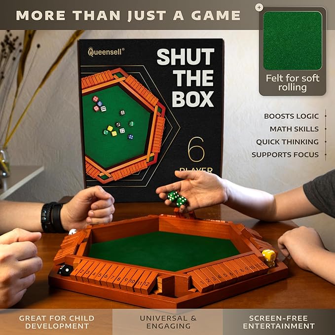 Queensell Shut The Box Game Wooden Board - Image 7