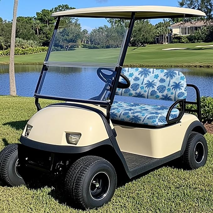 Suobstales Golf Cart Front and Rear Seat Cover Set for EZGO TXT RXV & Club Car DS 2 Passenger, Washable Bench Seat Covers Kit