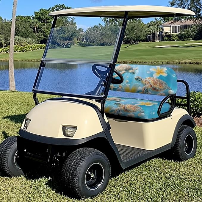 Bulopur Tropical Sea Turtle Golf Cart Towel Seat Cover Non-Slip Breathable Golf Cart Cushion Cover and Backrest Cover 2 Pack Golfcart Accessory for Golfer Gifts