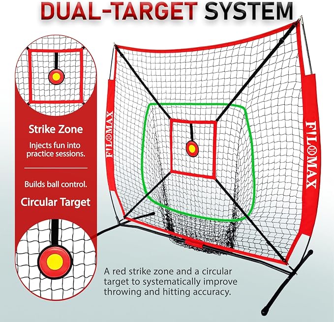 5x5 FT Baseball & Softball Practice Net with Red Strike Zone & Target | Youth Baseball & Softball Training Net for Hitting, Pitching, Batting |for Accurate Throwing Practice,Includes Carry Bag.