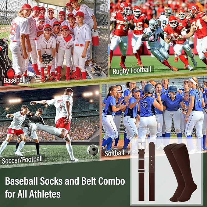 Baseball Socks and Belt for Youth Adult Softball Socks Combo Elastic Waist Belt for Men Kids Boys Girls Women JASGOOD