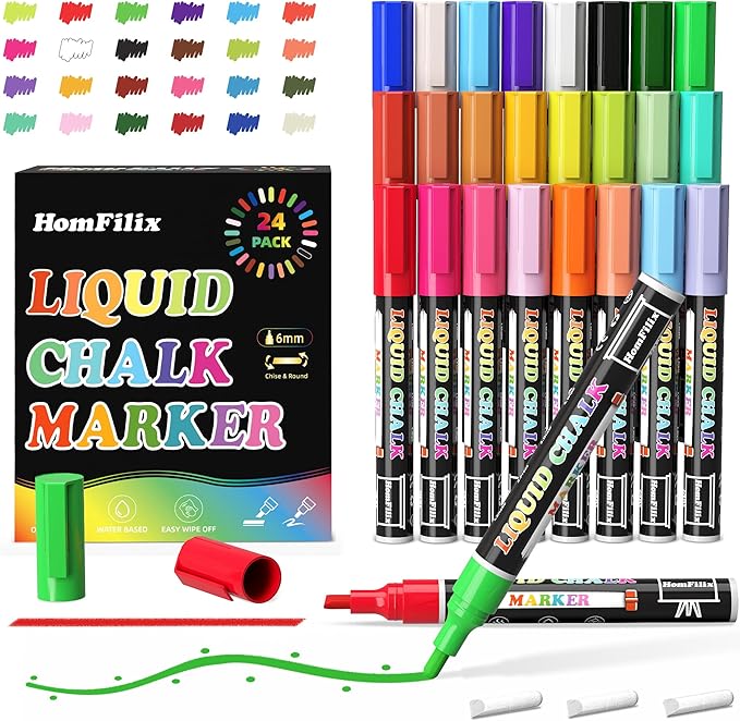 24-Color Liquid Chalk Markers Set, by Unknown