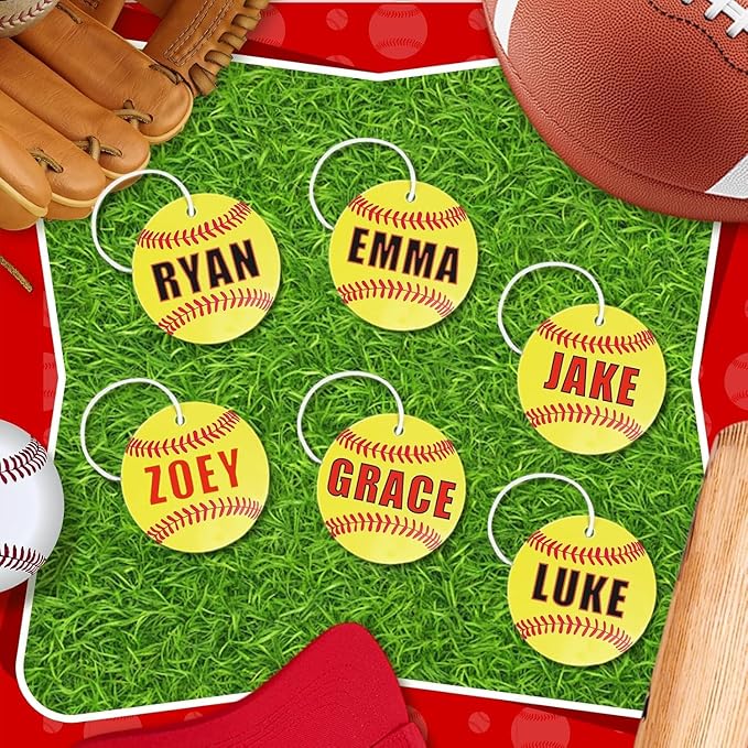 Eyourlife Dugout Organizer Fence Hooks Baseball Softball Gift Bag Backpack Glove Helmet Drinking Bottle Hanging with Name Luggage Tags Charms Team Gifts Coach Mom (6set yellow softball)