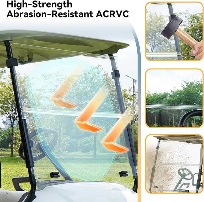 Golf Cart Clear Windshield for Yamaha G29/Drive 2007-2016, Acrylic Fold Down Windscreen, Impact Resistant and Shatterproof