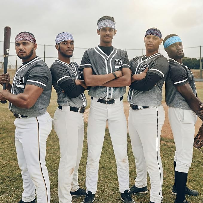 Cuffbow 6 Pcs Baseball Camo Headbands for Women Men, Wide Elastic Sweatband Non-Slip Sports Headband Softball Game Day Hair Accessories Baseball Mom Team Gifts Workout Yoga Running Bandana