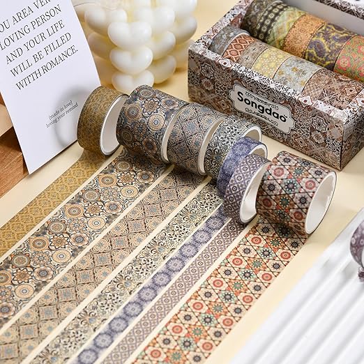 12 Rolls Exotic Charm Washi Tape Set Floral Arts Adhesive Tapes Geometric - Image 3