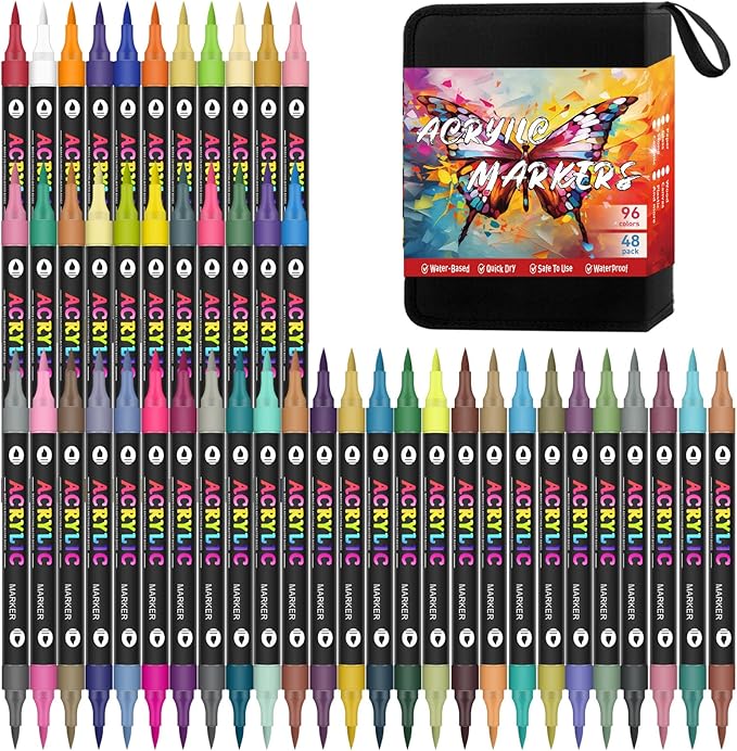 96 Colors Dual Tip Acrylic Paint Markers, 48 Pack Waterproof, Odorless Acrylic by AcrylicAura