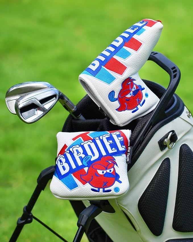 Big Teeth Funny Driver Headcover Ice & Birdiee, Driver Covers for Golf Clubs, Funny Birdie Putter Cover,Milk Shake Ice Cream Mallet Putter Cover,Blue and Red Color Golf Club Protector