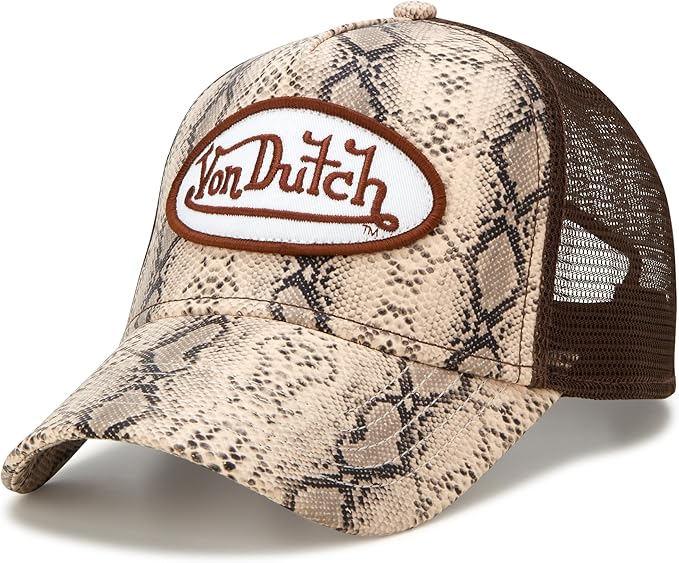 Von Dutch Unisex Trucker Hat - Velvet Curved Bill Mesh Back Retro Classic Adjustable Snapback Baseball Cap for Men and Women