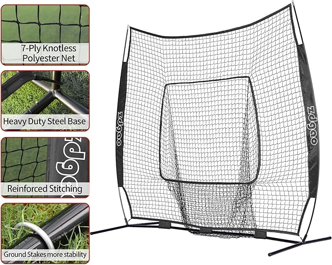 7×7ft Baseball Softball Practice Net- Portable Baseball Net for Batting, Hitting, Pitching Come with Carry Bag, Training for Players of Any Skill Level - Easy Assembly