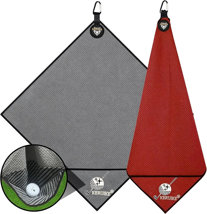 Magnetic Golf Towel 2 Pack 20" x 20" with Clip & Cleaning Pocket - Microfiber Waffle Ultra Absorbent, Golf Club & Ball Cleaner, Magnet for Clubs Essential Golf Accessories Golf Gifts for Men Women