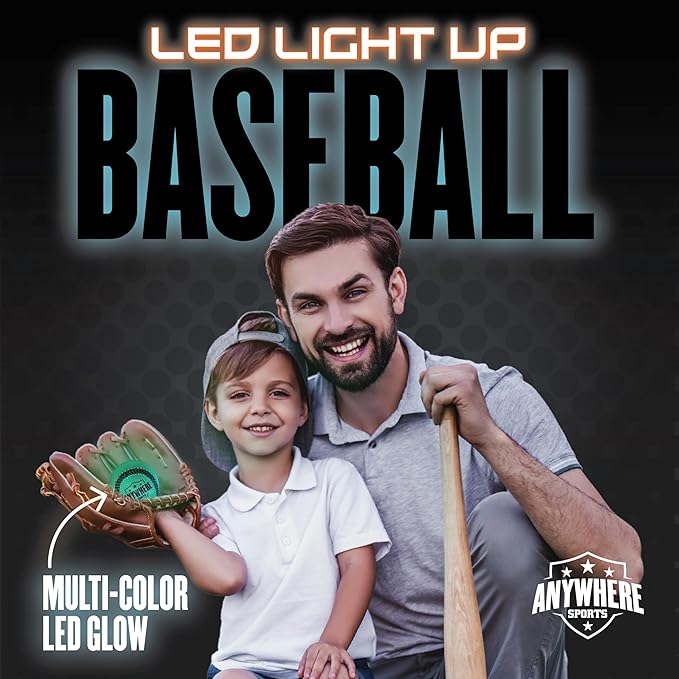 Anywhere Sports Pro Glow Light-Up Baseball – Regulation Size LED Color Changing Baseball with USB Rechargeable Battery – Official Weight Ball for Kids & Adults – Night Play Outdoor Sports Toy Gift