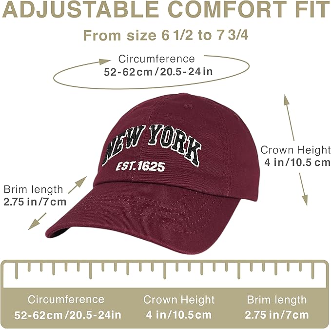 Elidan NY Dad Hat New York EST.1625 Cotton Cap, Adjust Buckle Strap, Unstructured Low-Profile NY Baseball Cap for Men & Women