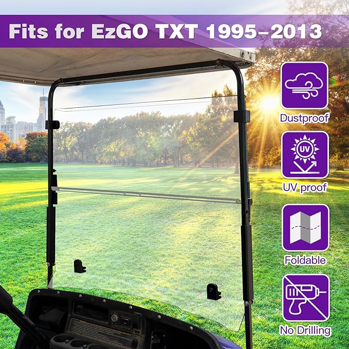4.5mm Extra Thick Golf Cart Windshield for EZGO TXT 1995-2013 Models Gas and Electric, Acrylic, Transparent
