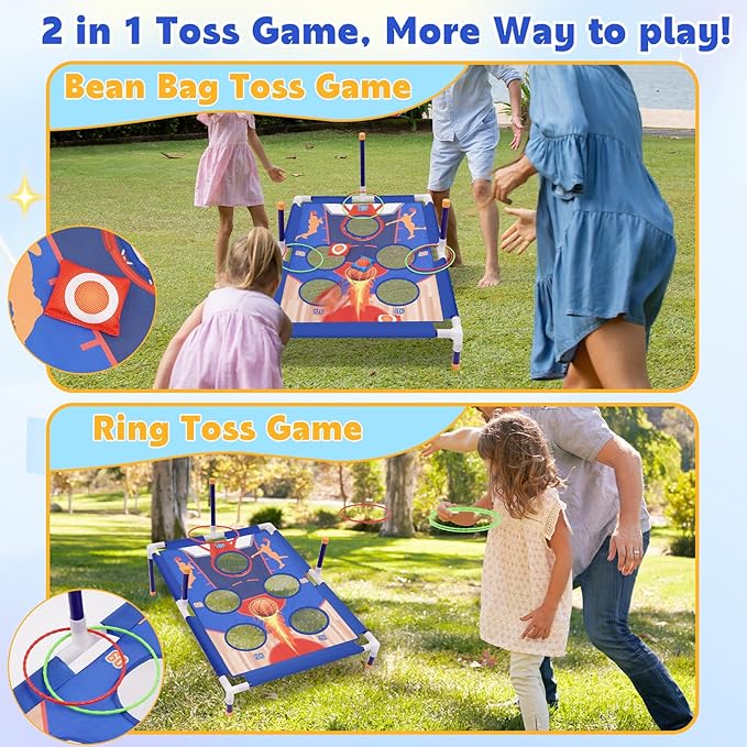 Outdoor Games Bean Bag Toss for Kids, Cornhole Set Ring Toss Games for Lawn - Image 4