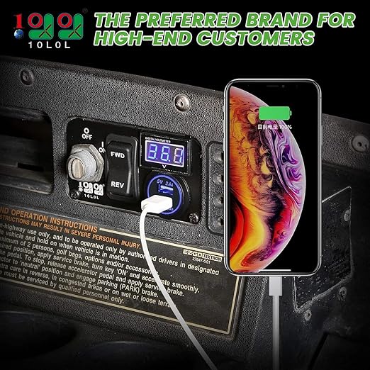 10L0L Golf Cart Integrated Panel Fit for EZGO TXT PDS Golf Models,3in1 Multifunctional Console,12V 3.0 Fast Charge Dual USB Charger Socket & LED Digital Voltmeter & Forward Reverse Switch Button