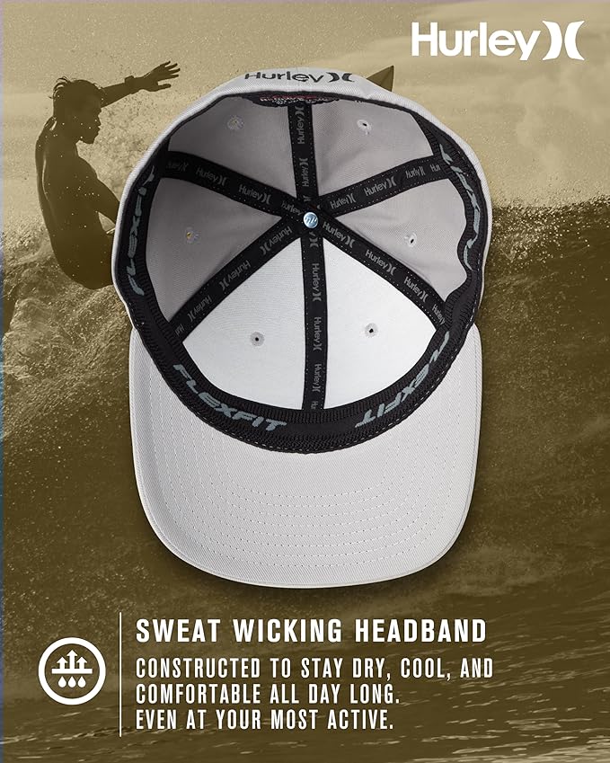 Hurley Mens Baseball Cap - Curved Brim Flexfit Ball Cap, Moisture Wicking Breathable Fitted Hat for Men