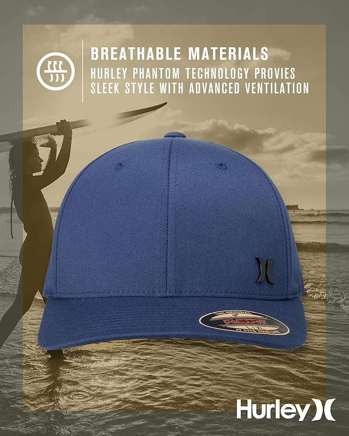 Hurley Mens Baseball Cap - Curved Brim Flexfit Ball Cap, Moisture Wicking Breathable Fitted Hat for Men