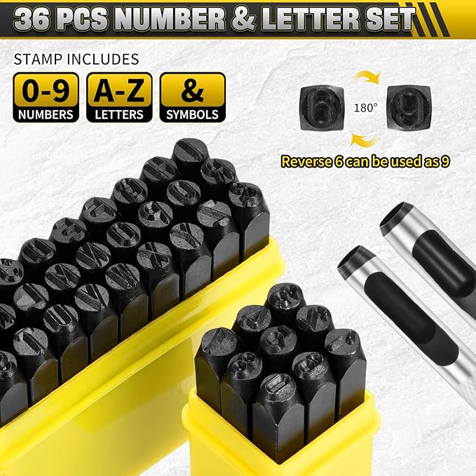 WorkBless 36PCS Metal Stamping Kit, 1/4" Steel Number and Letter Punch Set - Image 2