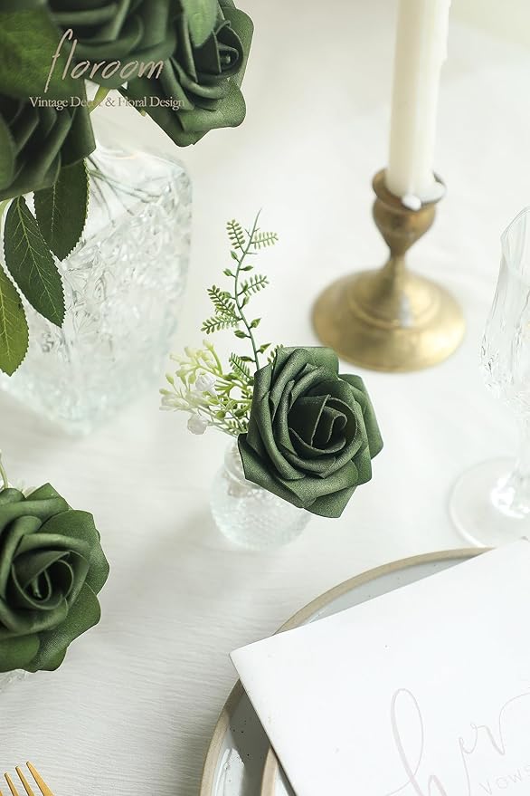 Floroom Artificial Flowers 25pcs Real Looking Emerald Green Foam Fake Roses - Image 3