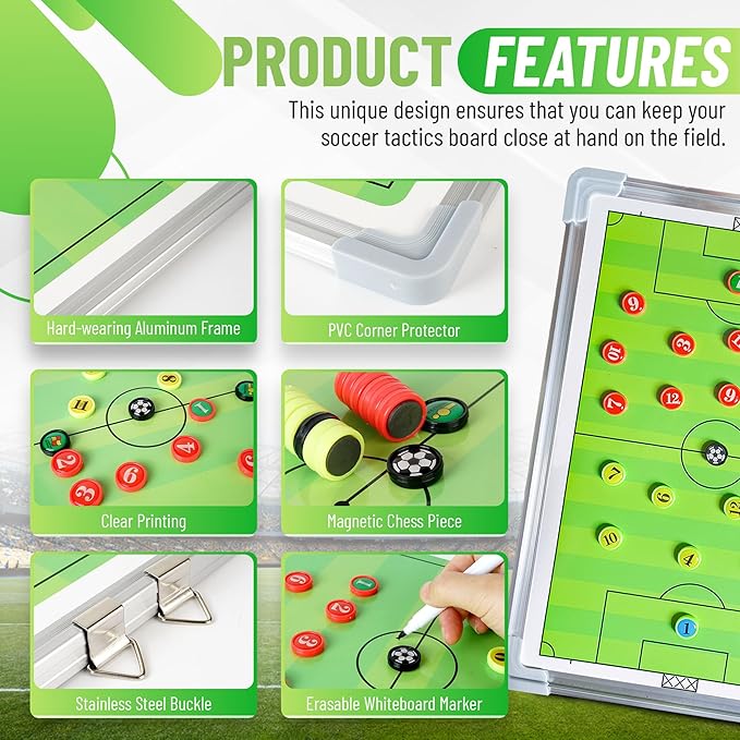 ZPU Soccer Coaching Board, Magnetic Soccer Board for Coaches, Soccer Tactics Clipboard with Dry Erase, Marker Pen, Magnets and Storage Bag, for Teaching and Game Plan
