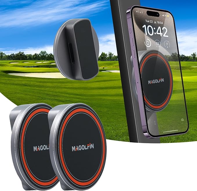 2-Pack Alloy Magnetic Golf Cart Phone Mount with N52 Magnets, Golf Accessories Compatible with MagSafe iPhone 16 Pro Max Plus 15 14 13 12 Mini Fits EZGO Yamaha Club Car Icon, Coolest Golf Gift