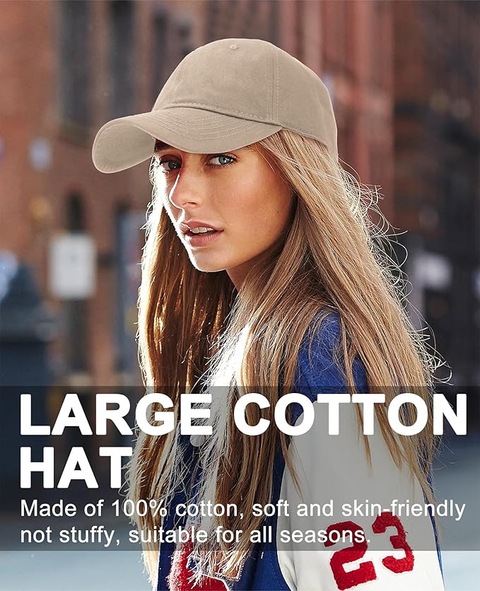 Oversize XXL Baseball Cap for Big Heads 23.6"-25.6", Extra Large Cotton Baseball Hat, Plus Size Unstructured Dad Hats