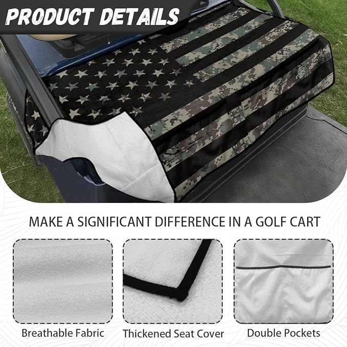 Golf Cart Seat Covers, Universal Golf Cart Seat Towel Blanket with 4 Front Pockets & Nonskid Bottom Fits for Club Car 2 Person Seats Golf Carts