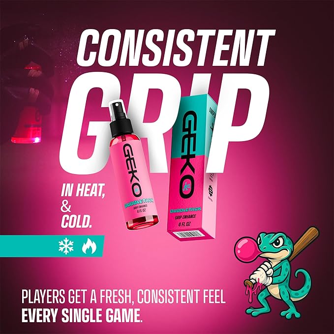Geko Bubbletack Baseball Grip Enhancer-Water & Plant-Based Pine Tar Alternative, Boost Exit Velo & Bat Control-Non-Hazardous, Non-Aerosol-for Baseball/Softball Bats, Bat Wraps-NOT for Athletic Tape