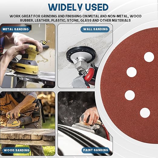 5 Inch 8 Hole Sanding Discs, Round Aluminum Oxide Sand Paper Discs - Image 6