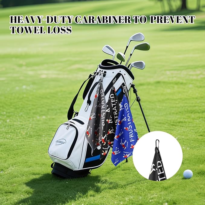 Microfiber Golf Towels (16" X 24") with Carabiner Clip, Waffle Pattern Golf Towel Hook and Loop Fastener, Golf Club Towel, Premium Golf Accessories, Gift for Men, Golfers, Dad (Royal Blue+Gray+Black)