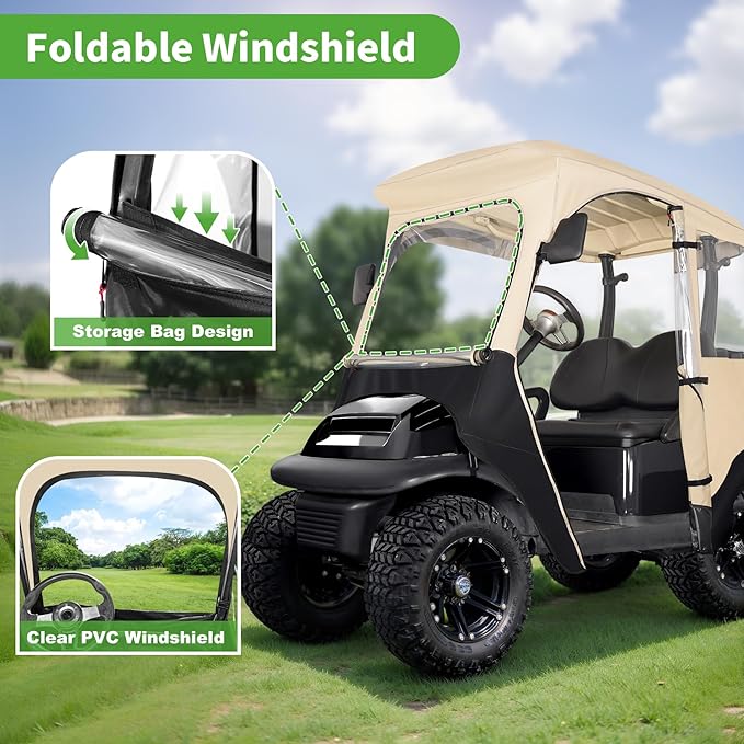10L0L Deluxe 2 Passenger Golf Cart Enclosure for Club Car Precedent,Onward & Tempo Waterproof Windproof Portable Transparent Golf Cart Rain Enclosures Storage Cover - 57" Roof Fit