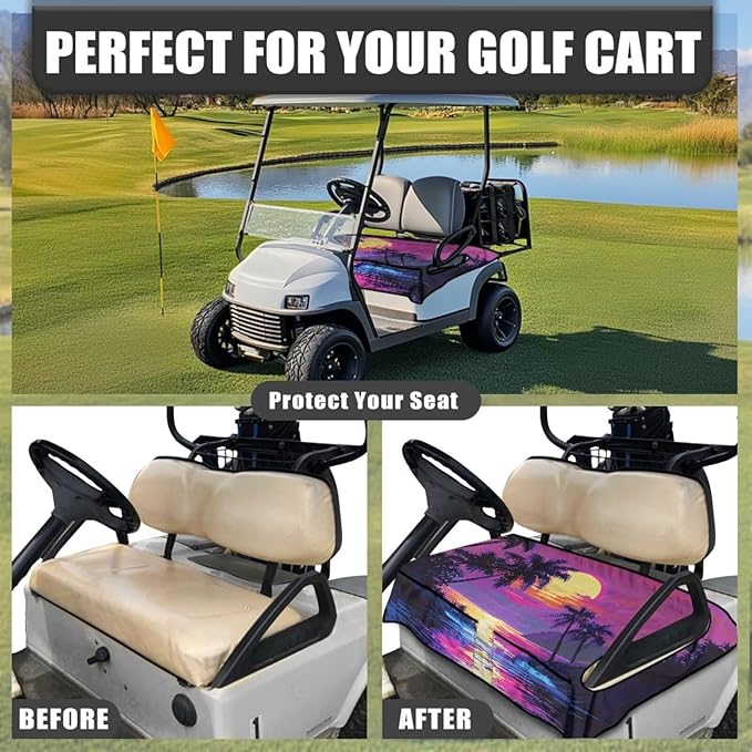 Golf Cart Seat Covers, Universal Golf Cart Seat Towel Blanket with 4 Front Pockets & Nonskid Bottom Fits for Club Car 2 Person Seats Golf Carts
