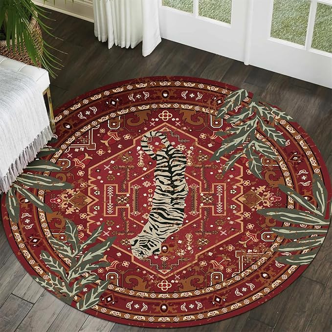 Tribal Rugs Summer Tropical 4ft Round Area Rugs Wine Red Traditional Boho by Aldopein