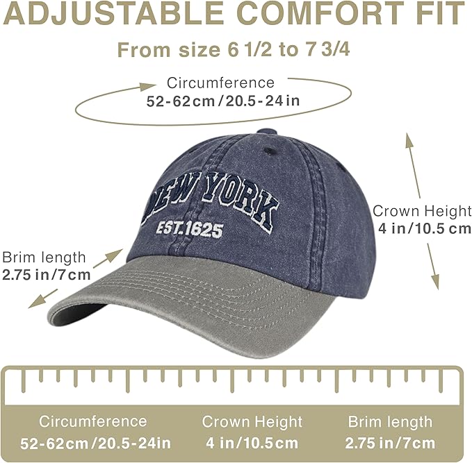 Elidan NY Dad Hat New York EST.1625 Cotton Cap, Adjust Buckle Strap, Unstructured Low-Profile NY Baseball Cap for Men & Women