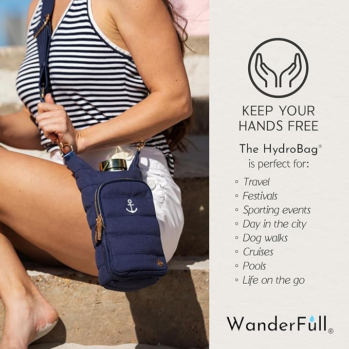 WanderFull® Original HydroBag® Collection, Water Bottle Holder, Gift for Women, Mom, Girlfriend, w/Strap & Phone Pocket, Hands-Free Crossbody Water Bottle Bag
