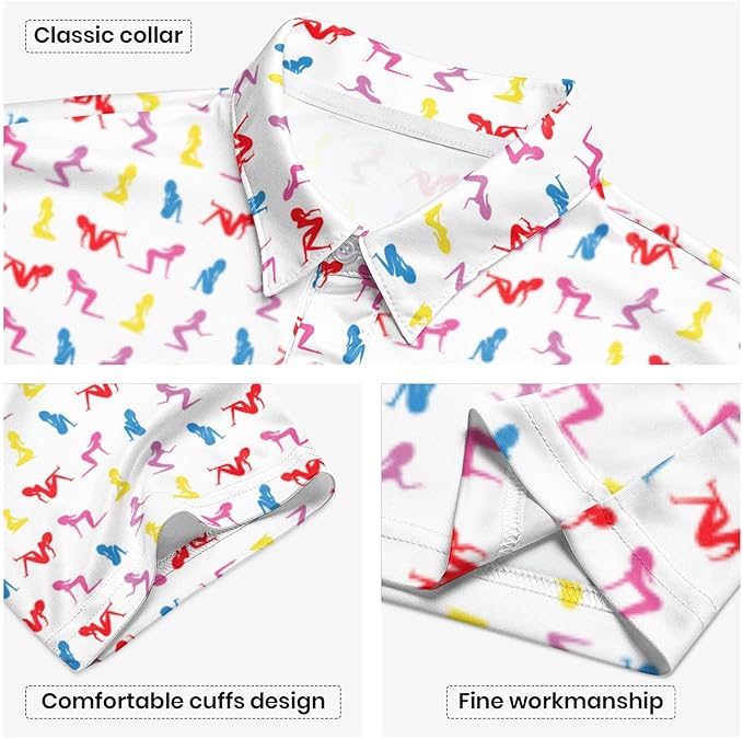 Golf Polo Shirts for Men Funny Print Short Sleeve Golf Shirts Performance Golf Polos