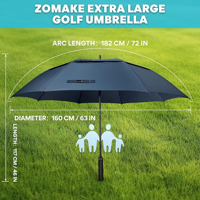 ZOMAKE Golf Umbrella Windproof, Extra Large Oversized Heavy Duty Double Canopy for Rain, Sports Games & Push Cart(51/54/62/68/72Inch)