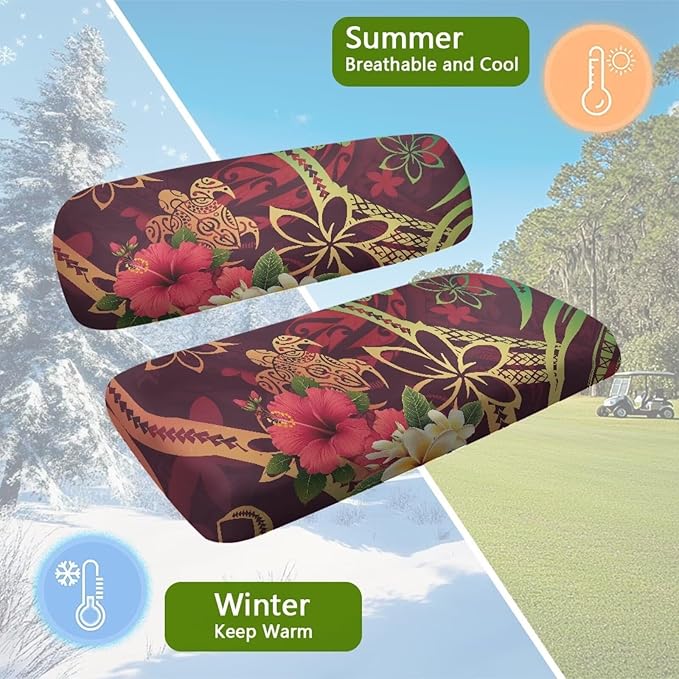 Bulopur Polynesia Floral Sea Turtle Golf Cart Seat Cover for Club Car Ezgo TXT 2 Piece Golf Cart Seat Towel Covers for Bench and Backrest Golfcart Accessories Cushion Cover Protection
