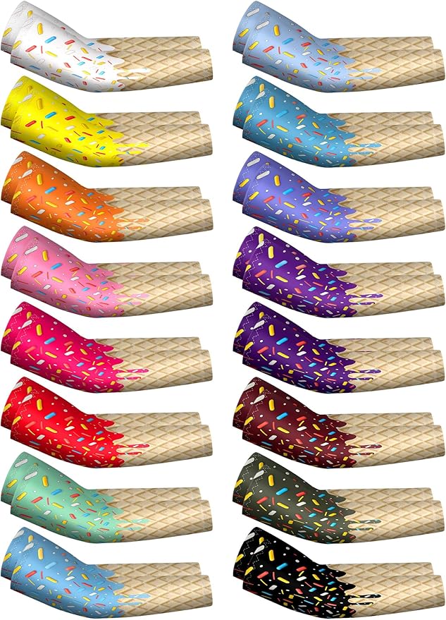 JaGely 16 Pairs Ice Cream Arm Sleeves for Kids UV Sun Protection Football Basketball Baseball Compression Long Sleeves Youth