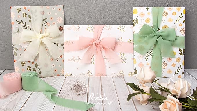 Ribbli Chiffon Ribbon 1.5 inch x 30 Yard Handmade Silk Ribbon, Ivory/Blush - Image 6